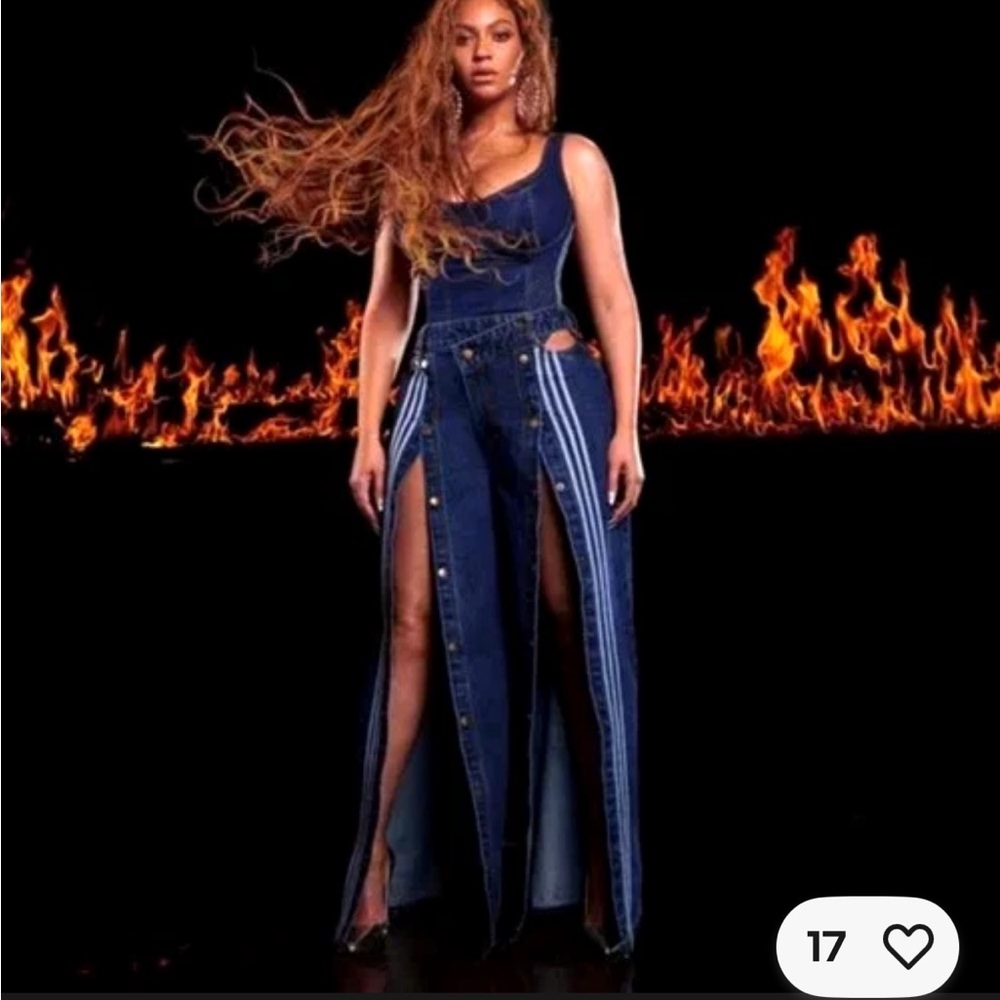 IVY PARK Navy Flare Jeans SET with Side Slits and body suit